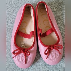 Gucci Pink Flats with Red Accents